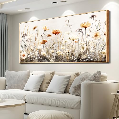 QIYILEXWART Large Wall Decor For Living Room Canvas Wall Art For Office Modern Wall Decorations For Bedroom Neutral Wildflower Landscape Painting Farmhouse Pictures Home Decor 32x72 In - color: Neutral Wildflower Canvas, size: 72"L x 32"W