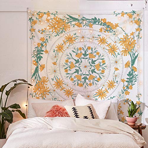 Simpkeely Mandala Clara Floral Medallion Tapestry, Sketched Flower Plant Boho Wall Hanging, Bohemian Tapestries for Bedroom Living Room Dorm Home Décor 59.1 x 59.1 Inches (Yellow) - color: Yellow, size: 59.1"L x 59.1"W