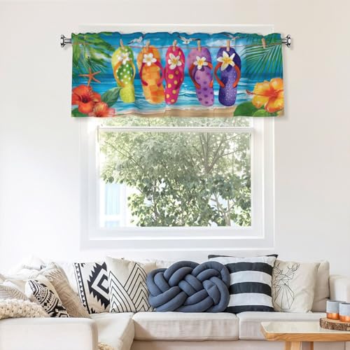 Beach Curtain Valance 54x18 Inches Window Treatment Rod Pocket Valance for Kitchen Bathroom Bedroom - color: Beach
