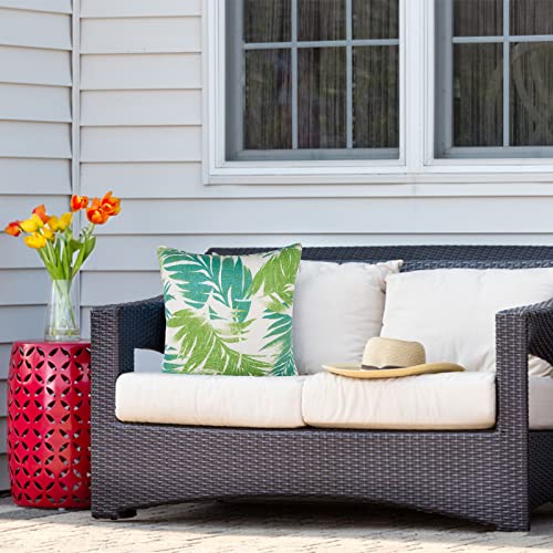 JMGBird 18x18 Teal Outdoor Pillow Leaf Pillow Green Outdoor Pillows - color: Green Palm Leaves