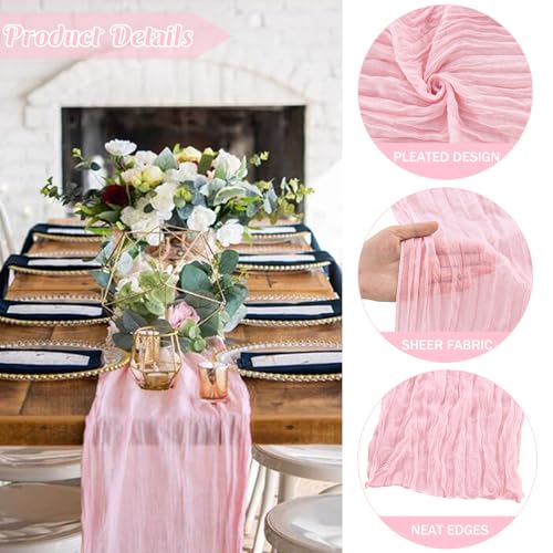 10FT Cheesecloth Table Runner Boho Party Home Decorations - color: Pink, size: 35" x 120"-6 Pack