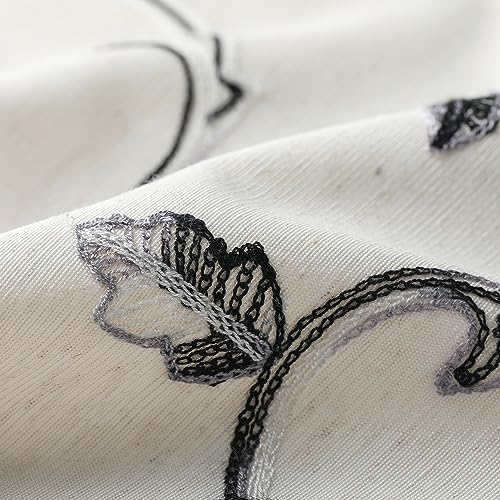 VOGOL Gray Leaf Embroidered Linen Textured Valance, 42 x 18, 1 Panel - color: Grey, size: 42"W x 18"L (Pack of 1)