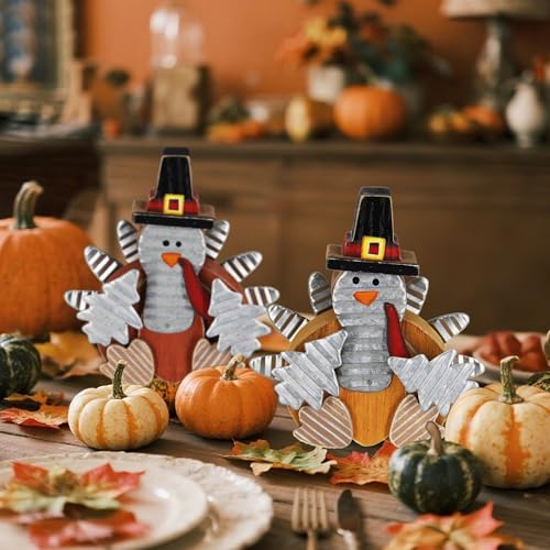 Zcaukya 2 Pack Thanksgiving Wooden Turkeys Decorations Indoor - size: style 2