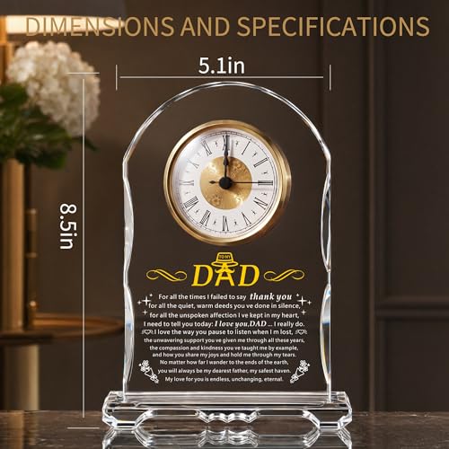 Dad Crystal Clock Gift from Daughter Son: Engraved Birthday, Father’s Day, for Dad, Meaningful Desk Keepsake for Dad Who Has Everything - color: Dad Gifts