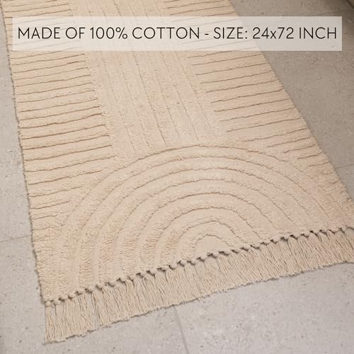 Beautiful 2x6 ft Boho Runner Rug with Tassels - Soft Cotton for Hallway - color: Cream, size: 2' x 6' (Rectangular)