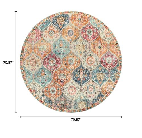 Lahome Moroccan Washable Round Area Rug, Soft Round Rugs 6ft Ultra-Thin - color: Burnt Orange/Teal Multi, size: 6' (Round)