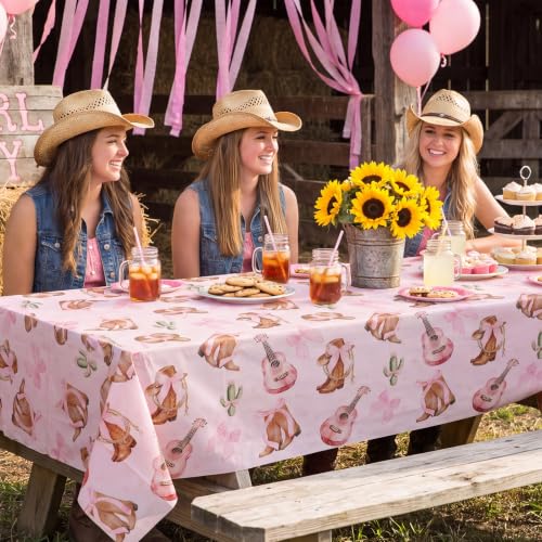3 Pack Coquette Bow Cowgirl Tablecloths, Cowgirl Birthday Party Supplies - color: Cowgirl