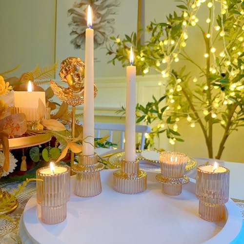 Glass Candlestick Holders, Taper Candle Holders, Set of 6, Gold - color: Gold, size: 6 PCS