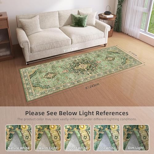 Green Runner Rugs 3x8 Boho Washable Area Rugs for Entryway Bathroom Kitchen, Long Rugs for Hallway Soft Low Pile Non-Slip Rubber Backing Oriental - color: Border Green, size: 3'x8'