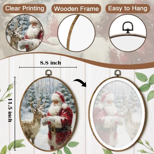 FSTCSV Winter Santa Claus Reindeer Oval Wall Art Framed 8.8x11.5in - color: oval-1