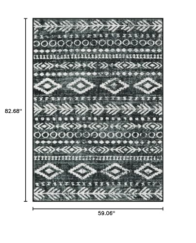 Lahome Boho Moroccan Area Rugs 5x7, Washable Black White Rug for Living Room Non Slip, Low-Pile Soft Farmhouse Tribal Print Bedroom Rug Stain Resistant Large Playroom Carpet for Office Varena - color: Black/White, size: 5' x 7'