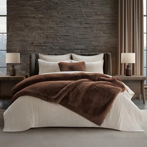 EverGrace Faux Chinchilla Fur Throw Blanket, 50"x60", Chestnut Mink - color: Chestnut Mink, size: 50"x60"