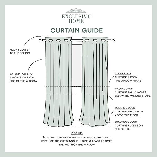 EXCLUSIVE HOME Chateau Striped Faux Silk Grommet Top Curtain Panel Pair, 54"x96", Black Pearl - color: Black Pearl, size: 54"W x 96"L (Pack of 2)