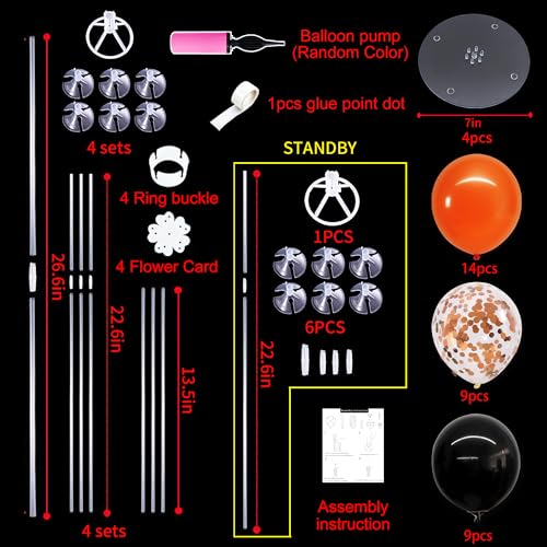 TONIFUL 4 Set Black Orange Balloons Stand Balloon Centerpiece for Table - color: Black Orange
