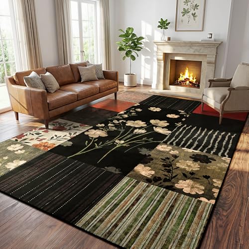 4'x6' Colorful Geometric Patchwork Floral Area Rug - color: Black, size: 4' x 6' (Rectangular)