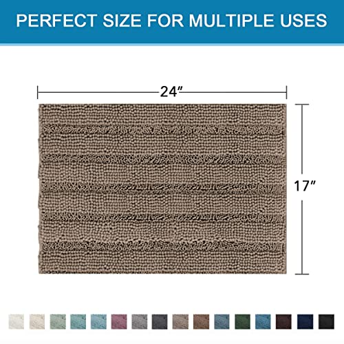 H.VERSAILTEX Bathroom Rugs Bath Rugs for Bathroom Non Slip Bath Mats Extra Thick Chenille Striped Rug 17" x 24" Absorbent Soft Shaggy Washable Dry Fast Bath Mats for Bath Room Floor - Taupe Brown - color: Taupe Brown, size: 17" x 24"
