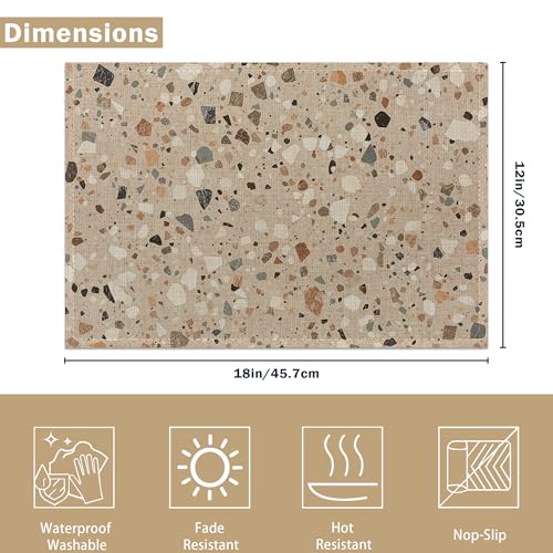 Terrazzo Granito Pattern Linen Placemats Set of 6, Decorative Table Mats 12x18 Inch, Washable Heat Resistant Placemats for Dining Table Kitchen Home Decor - color: Terrazzo Granito Pattern