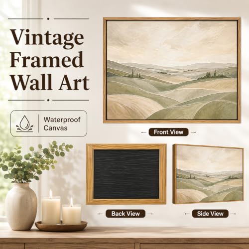 Framed Modern Neutral Green Abstract Landscape Canvas Wall Art, 16x12 In - color: ROLLING HILLS, size: 16"L x 12"W
