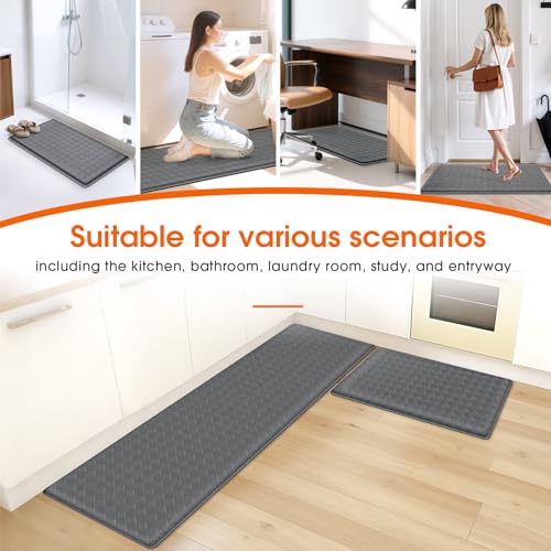 TranquilRelax 2-Piece Kitchen Mats, Cushioned Non-Slip Floor Mats, Grey - color: Grey, size: 2-Piece | 30"+59" | Standard