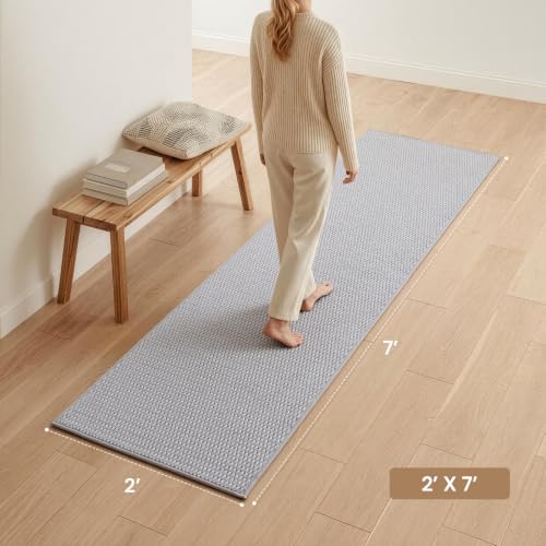 Sunfly 2x7 Runner Rug with Non Slip Rubber Backing Light Grey - color: Light Grey, size: 2' x 7' (Rectangular)