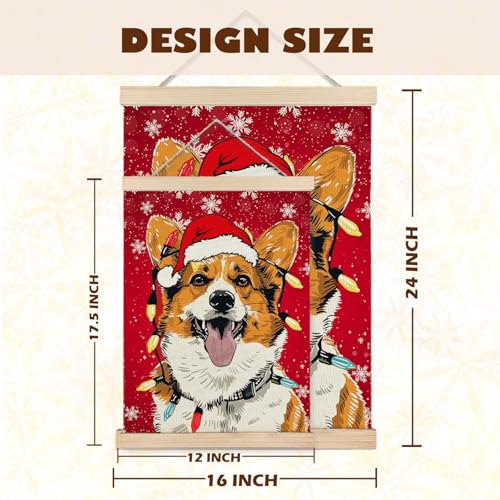 Luvadian Corgi Christmas Wall Art - Wooden Poster Hanger, Wall Decorations, 12x16 Inch - color: Christmas Corgi, size: 16x24