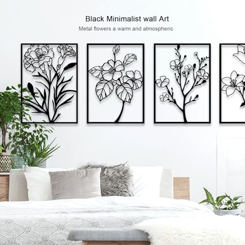 Metal Flower Wall Decor Art Living Room, Black Floral Wall Art Home Decor - size: L 15.7 x 22.5