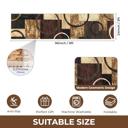 Yamaziot 2x8 Washable Modern Abstract Runner Rug Non-Slip for Hallways - color: Brown, size: 2x8ft