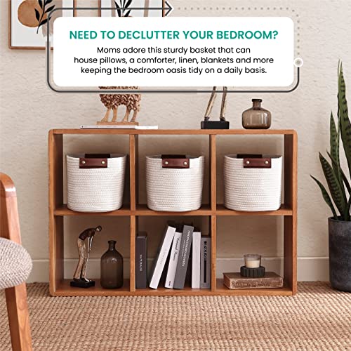 3 Pack Woven Cotton Rope Storage Basket, 15x10x9, Cream - color: Cream