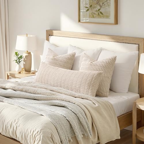 MIULEE Lumbar Corduroy Throw Pillow Cover for Bed 14x36 Cream White - color: Cream White, size: 36" x 14" (Pack of 1)