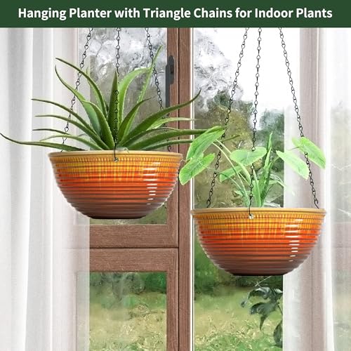 12 inch Large Hanging Planters with Drainage Hole, 2 Pack - color: Orange Glaze, size: 12 Inch
