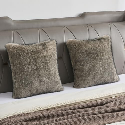 FUTEI Pack of 2 Faux Raccoon Fur Throw Pillow Covers 45 x 45 cm, Gray Green - color: Gray Green