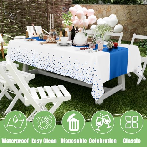 Smiry Disposable Rectangle Plastic 54 x 108 Inch Table Cloth 3 Pack - color: White and Blue