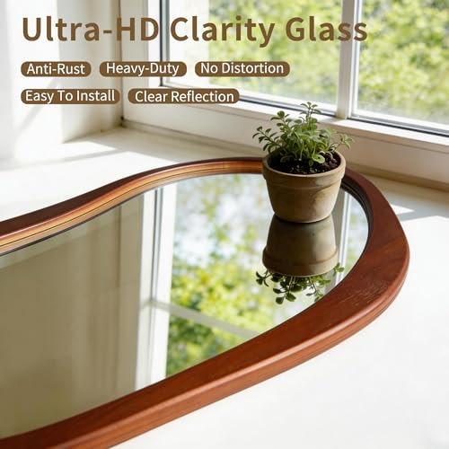 63"x30" Large Irregular Floor Mirror with Solid Wood Frame - color: Walnut Wood Frame, size: 63"L x 30"W