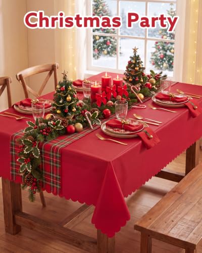 NatNarr 3 Pack Red Tablecloths Plastic, Scalloped Christmas Table Cloths - color: Red, size: 3 Pack