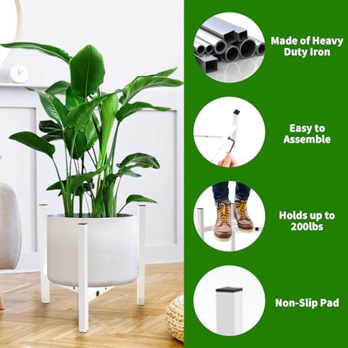 Aripark Plant Stand Indoor Adjustable, Metal Modern Plant Stands, Heavy Duty Stable Plant Pot Small Flower Holder Indoor Outdoor Corner, Fit 8 9 10 11 12 inch Pots, White (Pot & Plant Not Included) - color: White