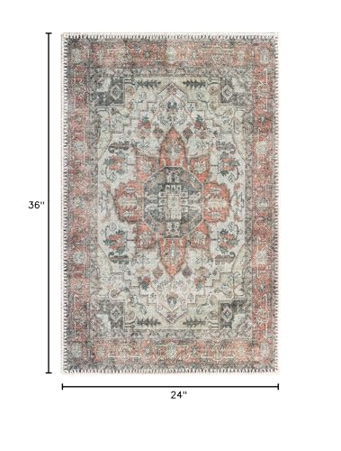 Keen Home Design Vintage Washable Entryway Rug, Non-Slip Low Pile, 2x3 - color: Orange/Offwhite, size: 2' x 3' (Rectangular)