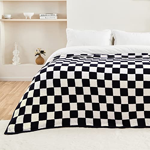 CozeCube Black White Reversible Checkered Knit Throw Blanket 50"x60" - color: Jet Black and White, size: 50"x60"