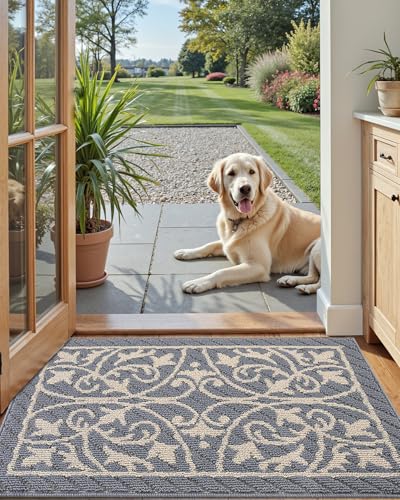 DEXI Front Door Mat Indoor Entryway 24x36 Inside Entrance Doormat Gray - color: Floral Light Gray, size: 24" X 36" (Rectangular)