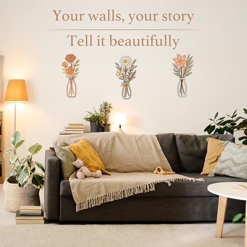 CarryWise 3 Piece Metal Flower Wall Art for Bedroom Living Room Rustic Farmhouse Floral Wall Decor for Bathroom Dining Room Boho Home Decorations Modern Minimalism Walls Hanging Sculptures - color: Red & Vase flower