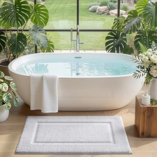 DEXI Bath Mat 36x24, Soft Absorbent Bathroom Rugs Non Slip, White - color: White, size: 36" X 24" (Rectangular)