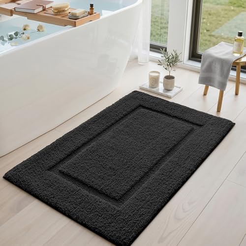 DEXI Bath Mat 24x16, Soft Absorbent Bathroom Rugs Non Slip, Black - color: Black, size: 24" X 16" (Rectangular)