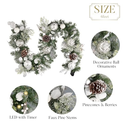 Valery Madelyn 6 Feet Pre-Lit Christmas Garland with Lights Snowy White - color: Snowy White, size: 6 feet