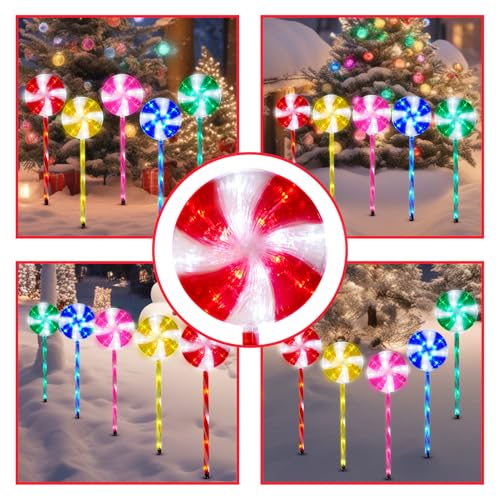 BRIGHTDECK 10 Pack Solar Christmas Pathway Lights, Multi Lollipop Stakes - color: Multicolor, size: 10Pack