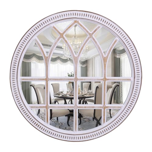 Round Window Mirror Wood 30 Inch Rustic Farmhouse Wall Mirrors for Entryway - color: D - 30 in