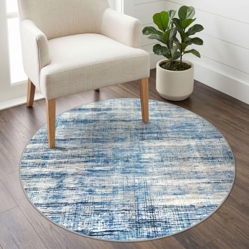 KOZYFLY Abstract Circle Rug 3Ft Washable Kitchen Round Rug Blue Beige - color: Blue Beige, size: 3' (Round)