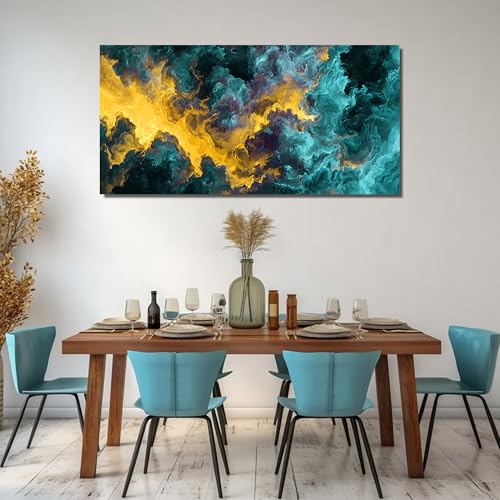 Ouzzlie Blue Wall Art Abstract Art for Living Room - color: yellow, size: 59"L x 29"W