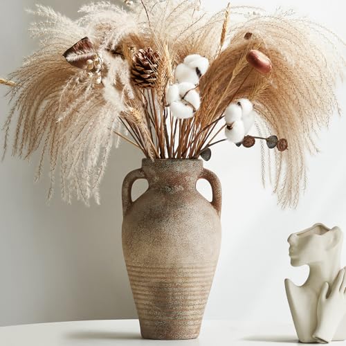 Ceramic Vase with Handles,11 inch Tall Brown Terracotta Vase - size: 11 Inch-brown-rustic