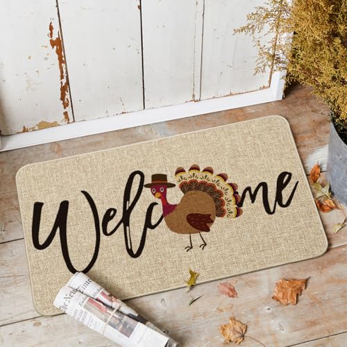 Artoid Mode Turkey Thanksgiving Welcome Doormat, Thanksful Home Decor Low-Profile Switch Rug Door Mat Floor Mat for Indoor Outdoor 17x29 Inch - color: Beige