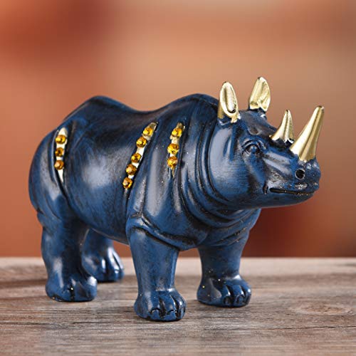 Resin Rhinoceros Statue, Wildlife Rino Animal Figurine, Blue, 6.3in(L) - size: 6.7" Length
