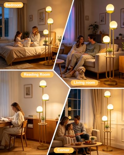 Lightdot 3-Globe Floor Lamp Dimmable with Green Glass Tray Gold Floor Lamp - color: Green-3U Gold